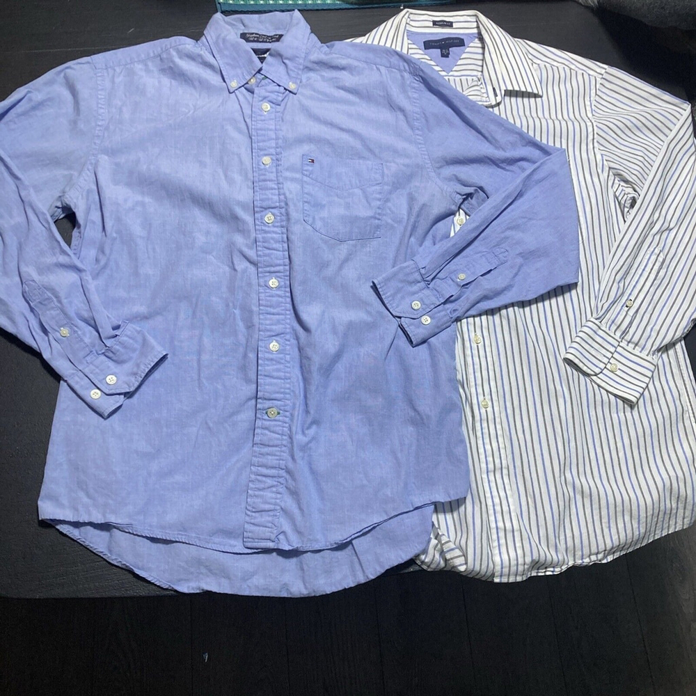Tommy Hilfiger X 2 Dress Shirt Mens Medium 15 1/2. 32-33 Blue Long Sleeve Cotton